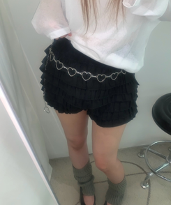 ショートパンツ フリルトティアードミニパンツ BLACK