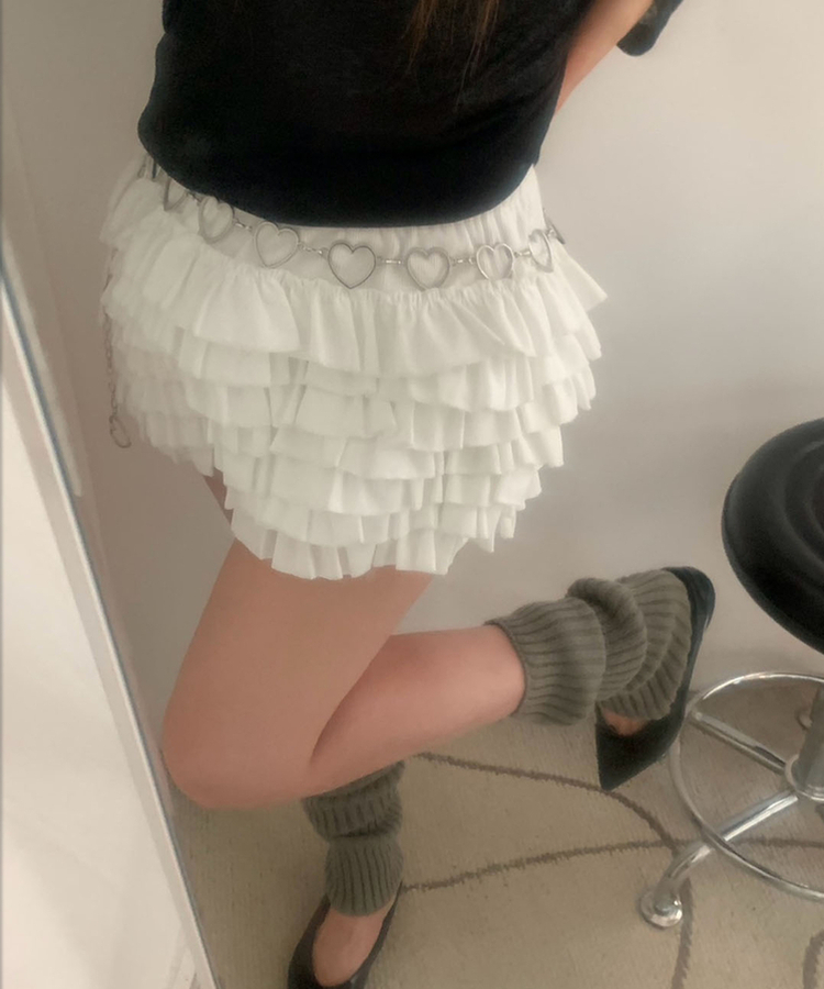 ショートパンツ フリルトティアードミニパンツ IVORY