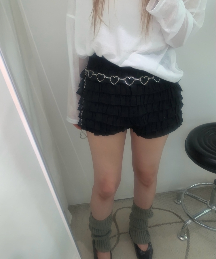 ショートパンツ フリルトティアードミニパンツ BLACK