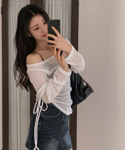 長袖Tシャツ オフショルダーシースルー長袖Tシャツ IVORY