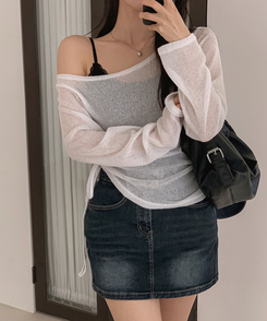 長袖Tシャツ オフショルダーシースルー長袖Tシャツ IVORY
