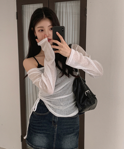 長袖Tシャツ オフショルダーシースルー長袖Tシャツ IVORY