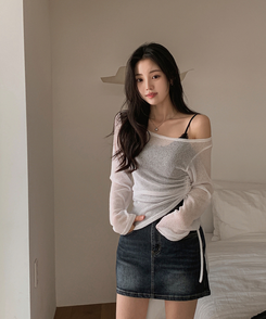 長袖Tシャツ オフショルダーシースルー長袖Tシャツ IVORY