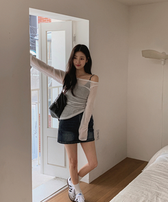 長袖Tシャツ オフショルダーシースルー長袖Tシャツ IVORY