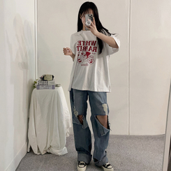 半袖Tシャツ プリンティング半袖Tシャツ WHITE MELANGE