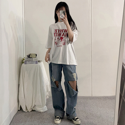 半袖Tシャツ プリンティング半袖Tシャツ WHITE MELANGE