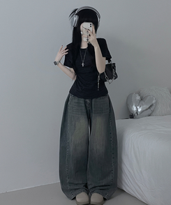 ストライプラウンド半袖Tシャツ CHARCOAL