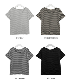 ストライプラウンド半袖Tシャツ