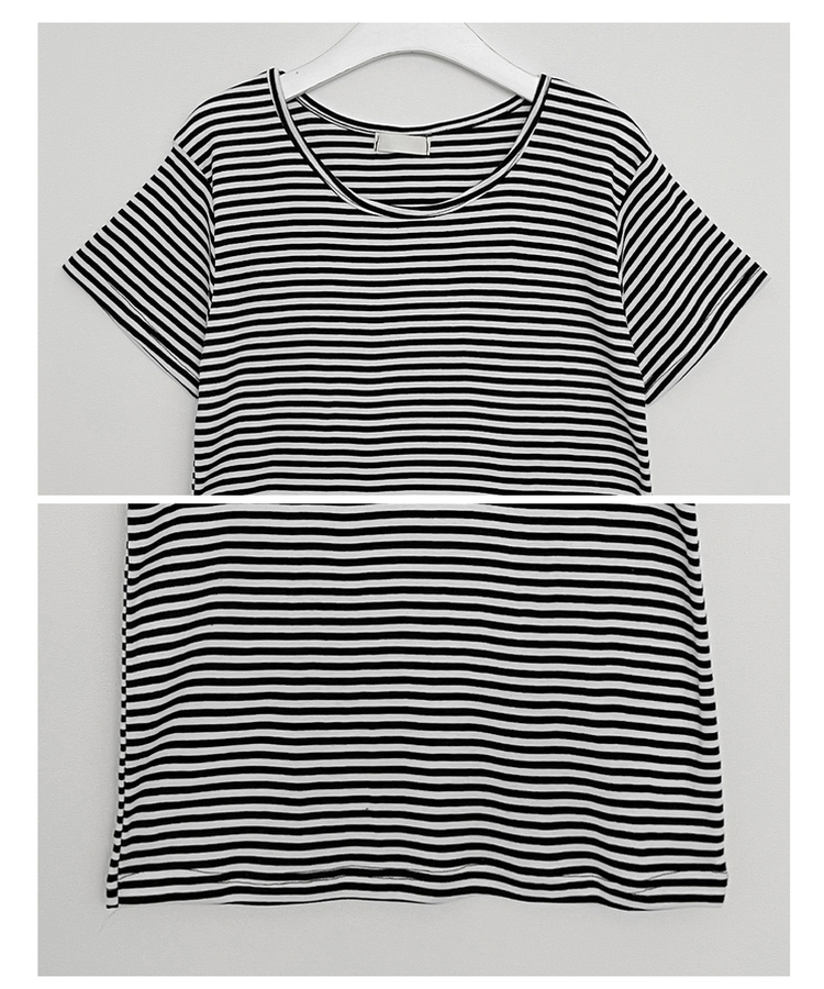 ストライプラウンド半袖Tシャツ