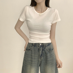半袖Tシャツ セミクロップ無地半袖Tシャツ(6color) IVORY