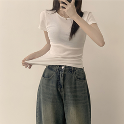 半袖Tシャツ セミクロップ無地半袖Tシャツ(6color) IVORY
