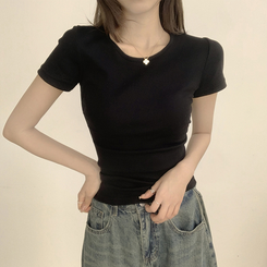 半袖Tシャツ セミクロップ無地半袖Tシャツ(6color) BLACK