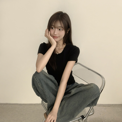 半袖Tシャツ セミクロップ無地半袖Tシャツ(6color) BLACK