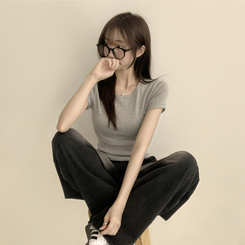半袖Tシャツ セミクロップ無地半袖Tシャツ(6color) MELANGE