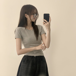 半袖Tシャツ セミクロップ無地半袖Tシャツ(6color) MELANGE