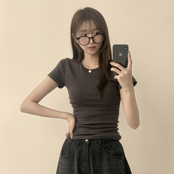 半袖Tシャツ セミクロップ無地半袖Tシャツ(6color) CHARCOAL