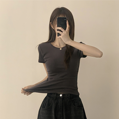 半袖Tシャツ セミクロップ無地半袖Tシャツ(6color) CHARCOAL