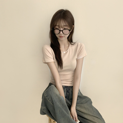 半袖Tシャツ セミクロップ無地半袖Tシャツ(6color) PINK