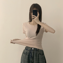半袖Tシャツ セミクロップ無地半袖Tシャツ(6color) PINK