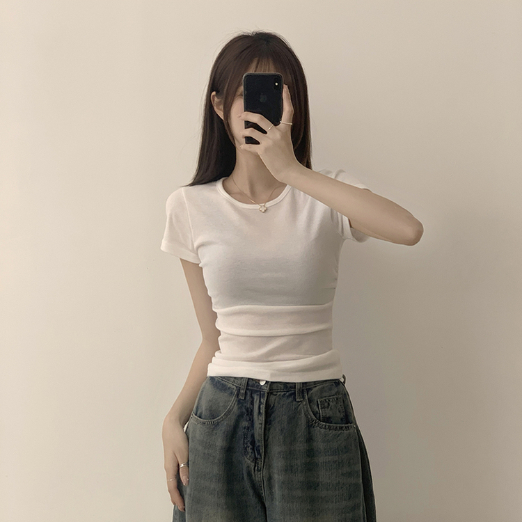 セミクロップ無地半袖Tシャツ(6color) IVORY