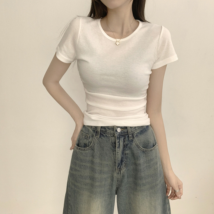 セミクロップ無地半袖Tシャツ(6color) IVORY