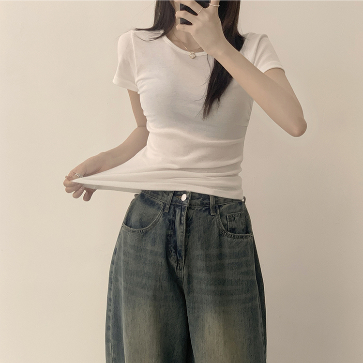 セミクロップ無地半袖Tシャツ(6color) IVORY