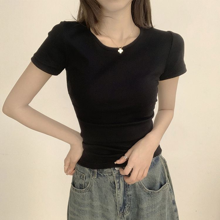 セミクロップ無地半袖Tシャツ(6color) BLACK