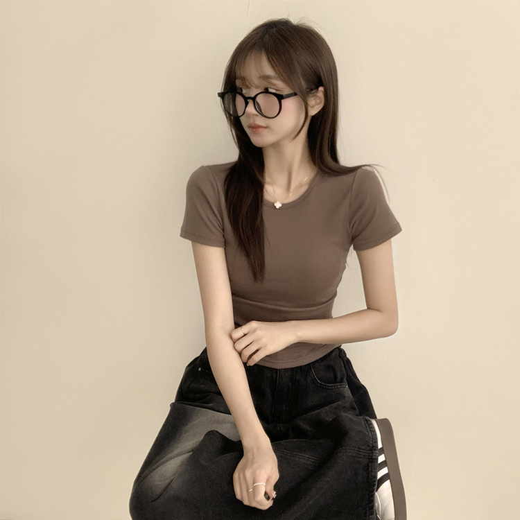 セミクロップ無地半袖Tシャツ(6color) COCOA