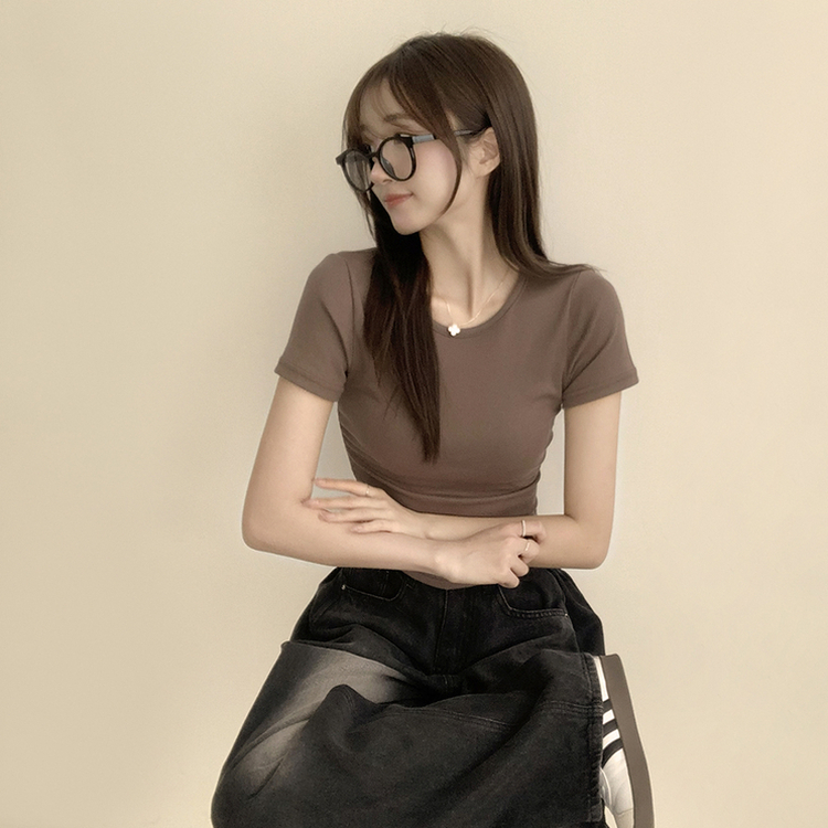 セミクロップ無地半袖Tシャツ(6color) COCOA
