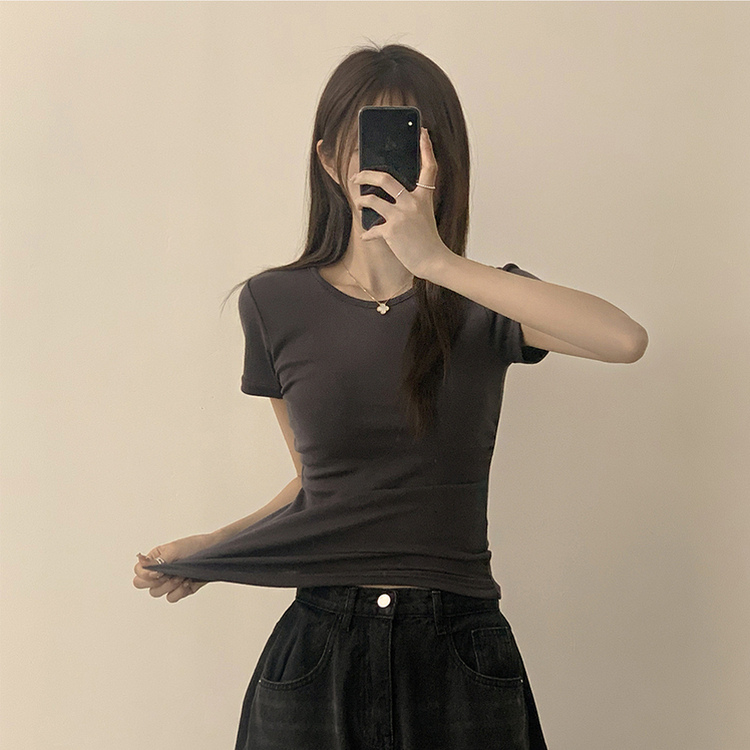 セミクロップ無地半袖Tシャツ(6color) CHARCOAL