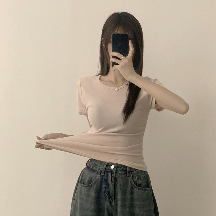 セミクロップ無地半袖Tシャツ(6color) PINK