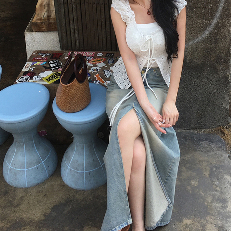 【SET】【カップ付き】パンチングブラウス キャミソール WHITE