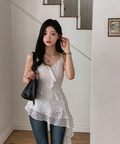 ミニワンピース フリルアンバランスワンピース WHITE