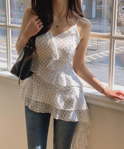 ミニワンピース フリルアンバランスワンピース WHITE