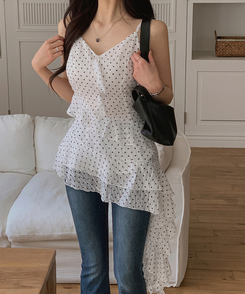 ミニワンピース フリルアンバランスワンピース WHITE