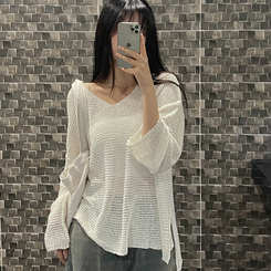 ニット シースルーオーバーロングニット(6color) IVORY