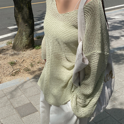 ニット シースルーオーバーロングニット(6color) LIGHT GREEN