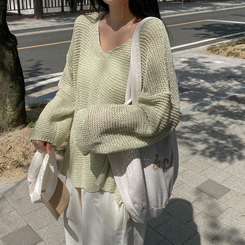 ニット シースルーオーバーロングニット(6color) LIGHT GREEN