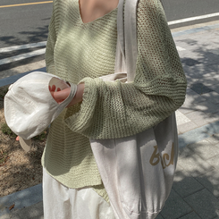 ニット シースルーオーバーロングニット(6color) LIGHT GREEN
