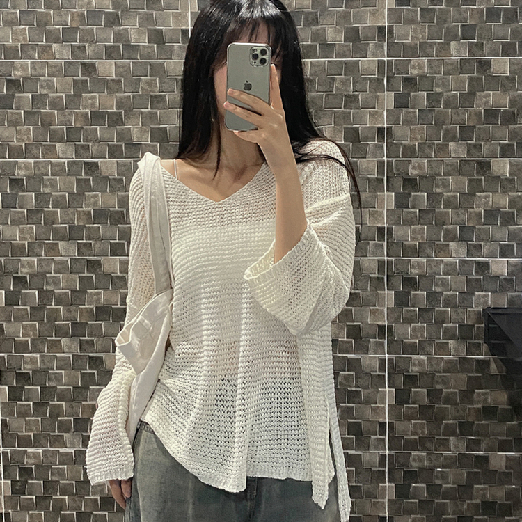 シースルーオーバーロングニット(6color) IVORY