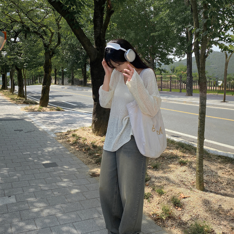 ニット シースルーオーバーロングニット(6color) IVORY