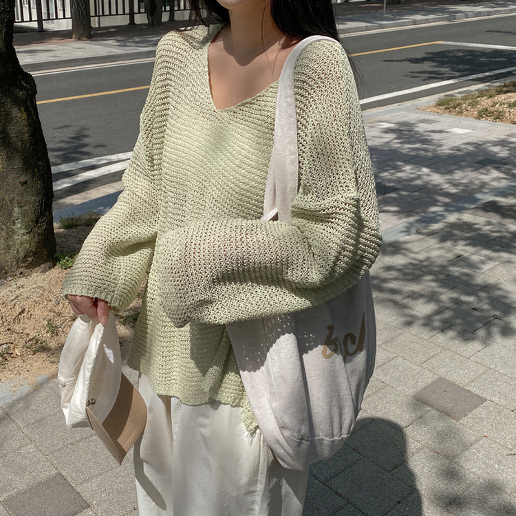 シースルーオーバーロングニット(6color) LIGHT GREEN