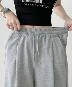 아두 핀턱 버뮤다 와이드 트레이닝 밴딩 숏 7부바지 그레이