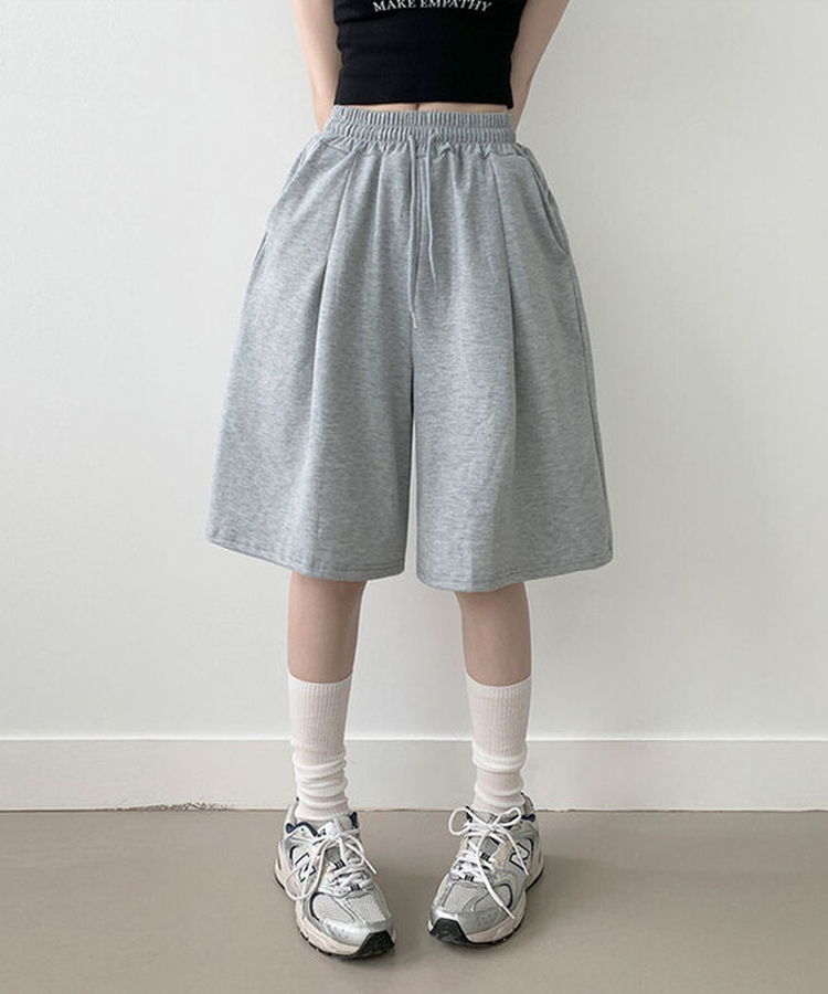 아두 핀턱 버뮤다 와이드 트레이닝 밴딩 숏 7부바지 그레이