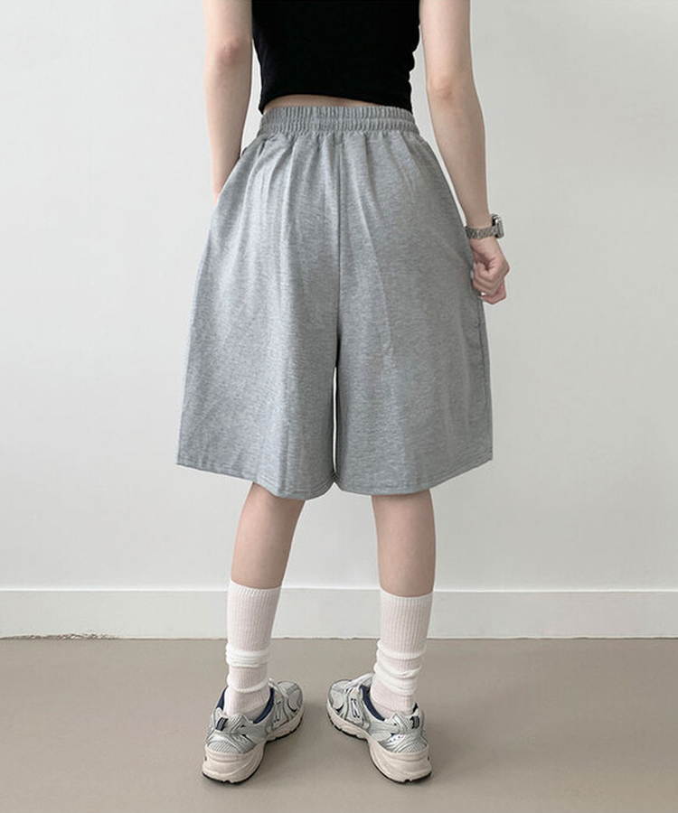 아두 핀턱 버뮤다 와이드 트레이닝 밴딩 숏 7부바지 그레이