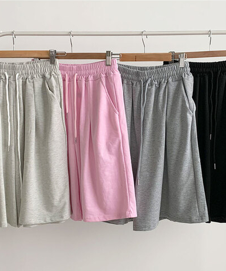 아두 핀턱 버뮤다 와이드 트레이닝 밴딩 숏 7부바지