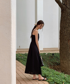 ロングワンピース ビスチェコットンロングワンピース BLACK