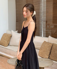 ロングワンピース ビスチェコットンロングワンピース BLACK
