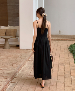 ロングワンピース ビスチェコットンロングワンピース BLACK