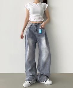 デニム 【丈別】ウォッシングバルーンワイドデニムパンツ(5color) LIGHT BLUE